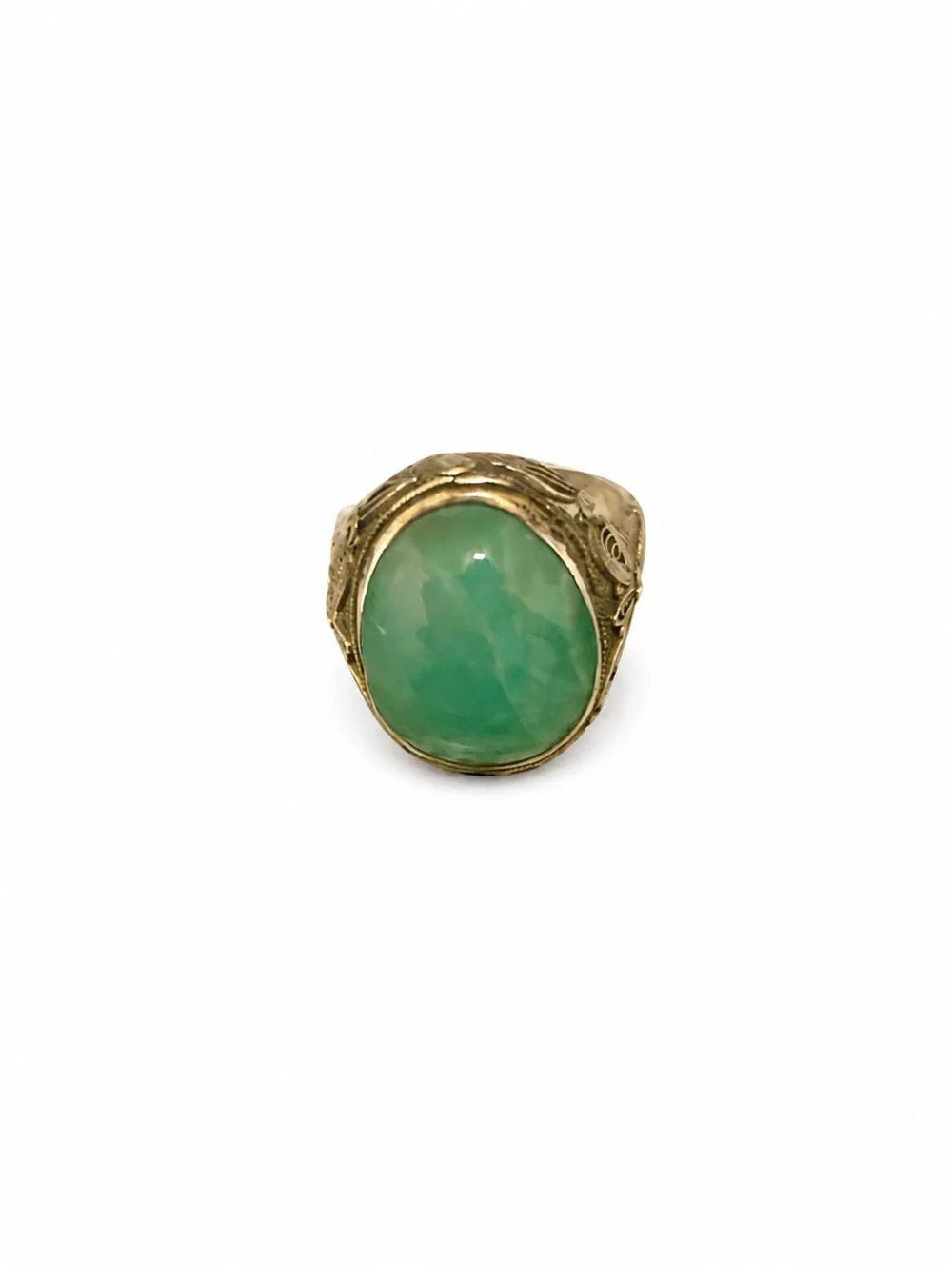 Antique Jadeite Silver Ring Green Jade Filigree Statement 8.21g